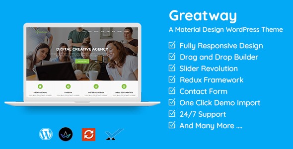 Greatway v1.8 Material Design WordPress Theme - 现代化响应式网站模板