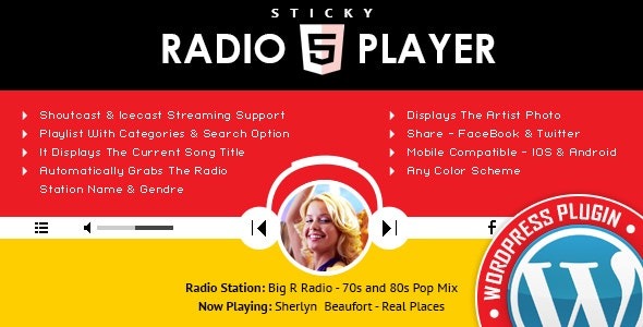 Sticky Radio Player WordPress Plugin v3.4 - 全宽度Shoutcast和Icecast HTML5播放器