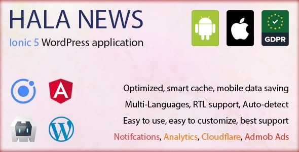 v1.1.10 Full Ionic 5 Mobile App for WordPress – Admob, Analytics, Rewards ads, Cloudflare – Hala News Pro | WordPress移动应用主题