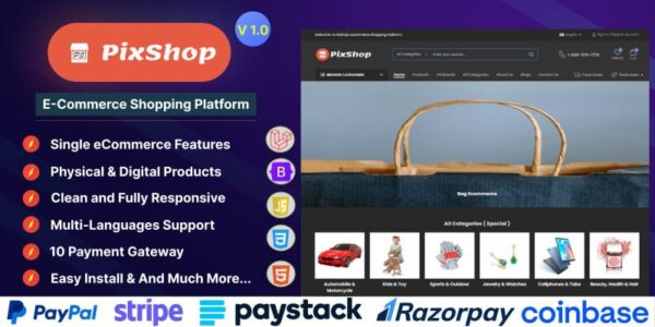 PixShop v1.0 E-Commerce Shopping Platform - 电子商务购物平台WordPress主题