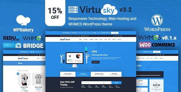 VirtuSky v3.5响应式网站托管和WHMCS WordPress主题 - 专业主机服务解决方案