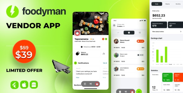 Foodyman Multi – Restaurant (and Grocery) Vendor App (iOS&Android) v2024-20 - 多餐厅（和杂货）供应商应用
