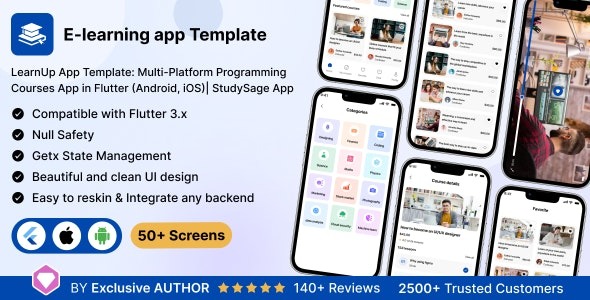 LearnUp UI App Template v1.0 多平台编程课程Flutter开发模板(Android, iOS)| StudySage App