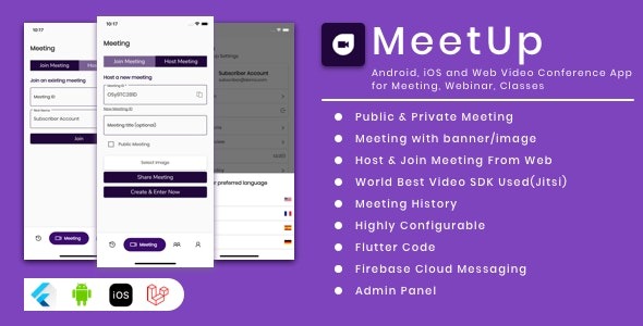 MeetUp v2.6.0 Android, iOS and Web Video Conference App for Meeting, Webinar, Classes - 适用于会议、网络研讨会和课程的安卓、iOS及网页视频会议应用