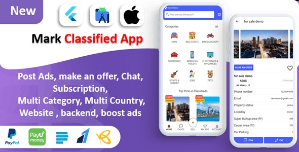 Mark Classified App v6.0 分类信息应用 | 集成多支付网关 | 买卖交易 | 订阅服务