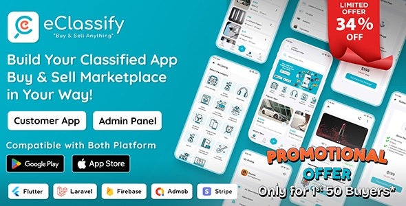 eClassify v2.0.0 分类买卖市场Flutter应用与Laravel管理面板
