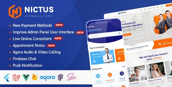 Nictus Consultation (v1.1.5) 完整的在线预约预订解决方案，包含Flutter移动应用和Laravel框架