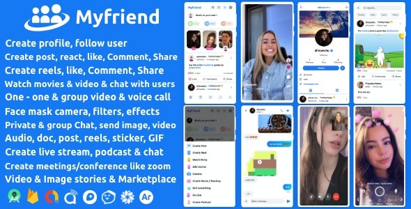 Myfriend v3.1 朋友聊天帖子TikTok关注电台群组电商Zoom直播克隆社交网络应用