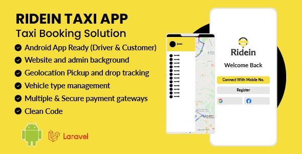 RideIn Taxi App (v3.3) 安卓出租车预订应用带管理面板