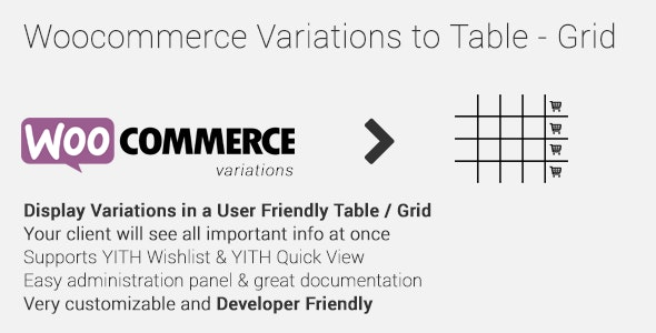 Woocommerce Variations to Table – Grid v1.5.6 - 将WooCommerce变体转换为表格网格布局的插件