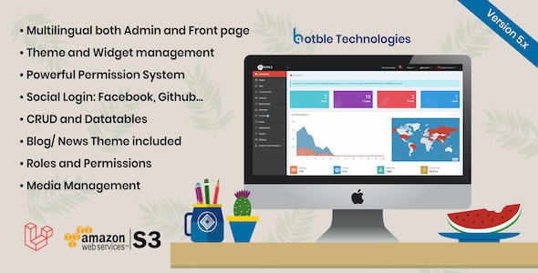 Botble (v7.4.0) Laravel CMS - 基于Laravel框架的PHP平台，包含CRUD生成器、模块化主题系统、角色权限管理和多语言博客功能