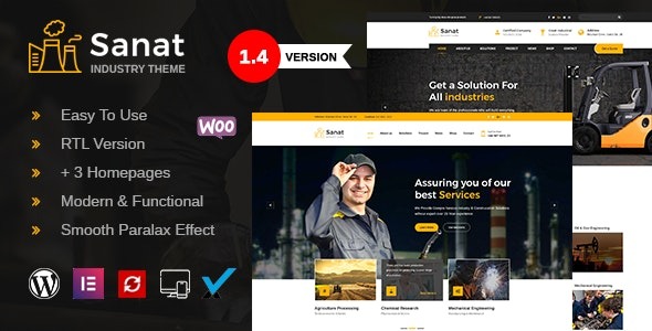 Sanat v1.7.1 工厂与工业WordPress主题 - 专业工业风格网站设计