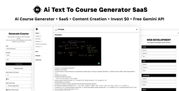 Ai Course Generator v2.0 文本转课程SaaS平台 AI视频与图像内容支付盈利 Gemini React管理后台