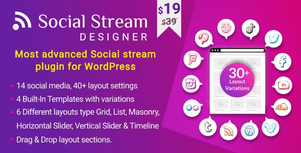 WP Social Stream Designer v1.1.9 - 社交媒体流设计工具