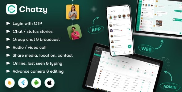 Chatzy v1.0.8 Whatsap Clone Chat & Call App | 用户应用 | 网页应用 | 管理应用 | 应用内订阅