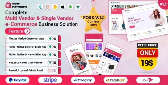 Ready ecommerce v1.1.3 - 完整的多供应商电子商务移动应用、网站、骑手应用与卖家应用