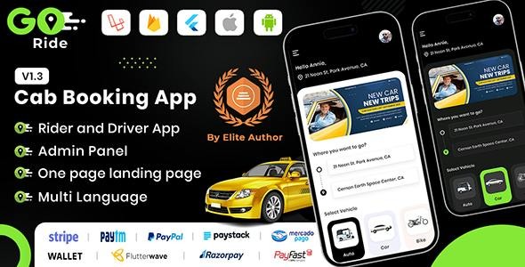 GORIDE (v4.2) InDriver克隆版 | 带竞价选项的Flutter完整出租车预订解决方案