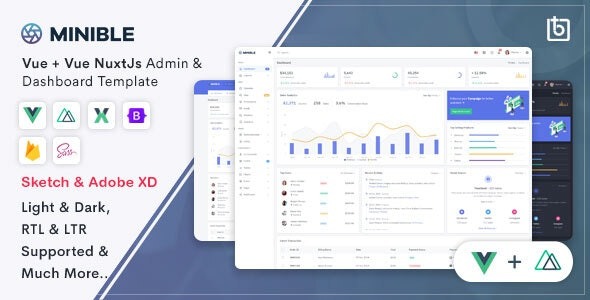 Minible v3.1.0 Vue & Vue Nuxt 后台管理仪表盘模板 - 响应式设计，高效开发