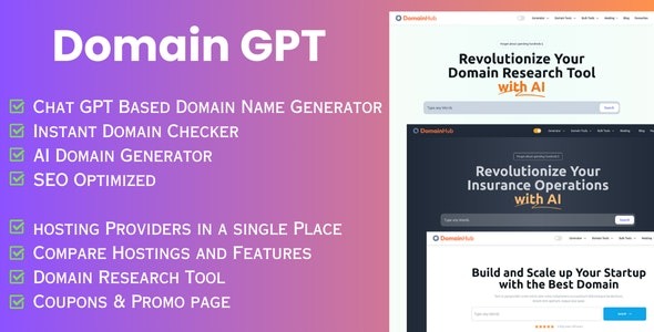 Domain GPT (9 August 2024) AI域名生成器 | 域名工具 | React Nextjs脚本