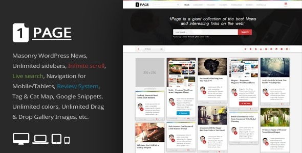 1Page (v4.5) Masonry WordPress新闻/有趣链接主题