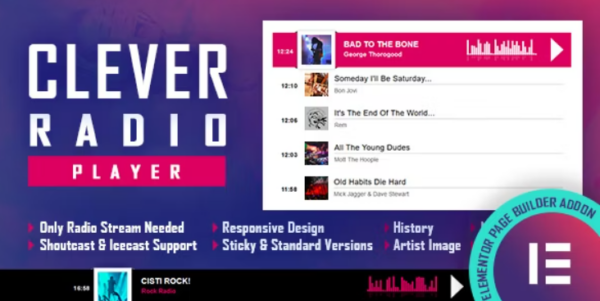 CLEVER (v2.4.1) HTML5 广播播放器带历史记录 - Shoutcast和Icecast - Elementor小工具插件