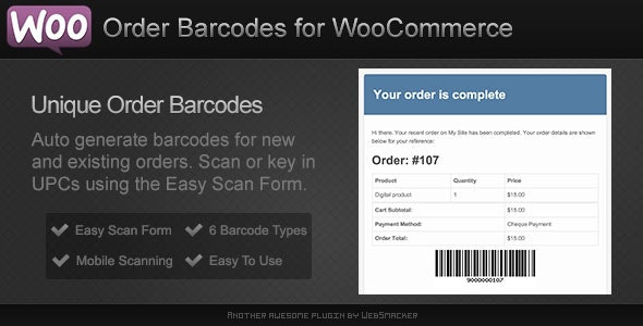 Order Barcodes for WooCommerce (v2.9) - WooCommerce订单条码生成插件