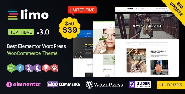 Limo WP v3.1.0 Elementor多功能WooCommerce主题 - 响应式企业网站设计