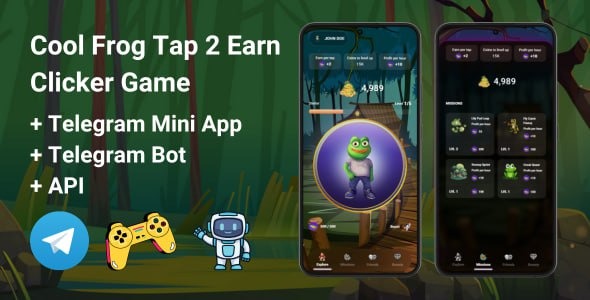 CoolFrog Tap2Earn Clicker Game With Telegram Mini App + API + Bot v1.0.0 - 创新的Telegram迷你应用点击游戏