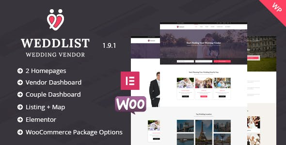 Weddlist (v1.7.4) 婚礼供应商目录WordPress主题