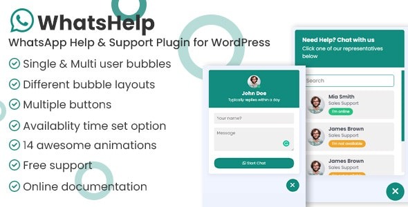 WhatsApp Chat Support Pro (v3.0.10) WordPress插件 - 专业WhatsApp聊天支持工具