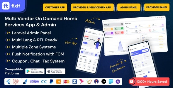 Fixit v1.0.3 多供应商按需服务、维修工、家庭服务 Flutter 应用与管理员完整解决方案