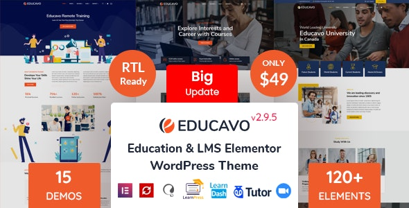 Educavo (v3.2.5) 在线课程和教育WordPress主题