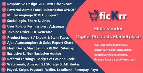Fickrr v4.3 多供应商数字产品市场与订阅系统