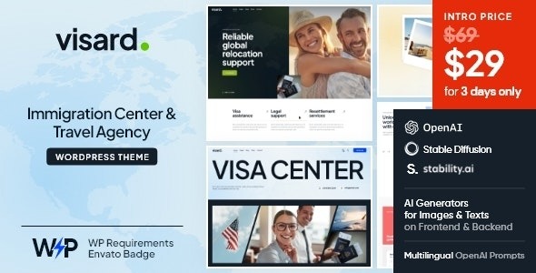 Visard (v1.5.0) 移民中心和旅行社WordPress主题