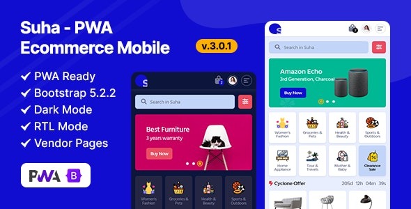 Suha (v3.3.0) PWA Ecommerce Mobile - 多功能电子商务移动模板