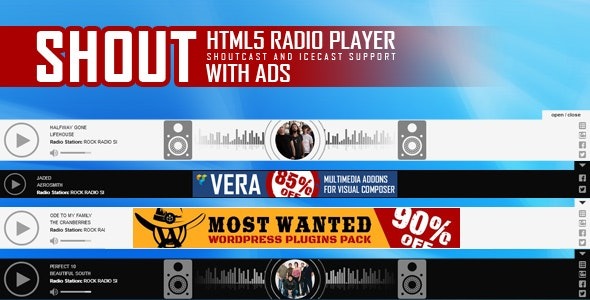 SHOUT (v3.4) HTML5 广播播放器带广告 - 支持ShoutCast和IceCast