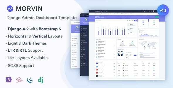 Morvin v1.0 Django Admin & Dashboard Template - Django后台管理和仪表盘模板