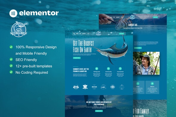 Joran - Fishing Club Elementor Template Kit钓鱼俱乐部Elementor模板套件