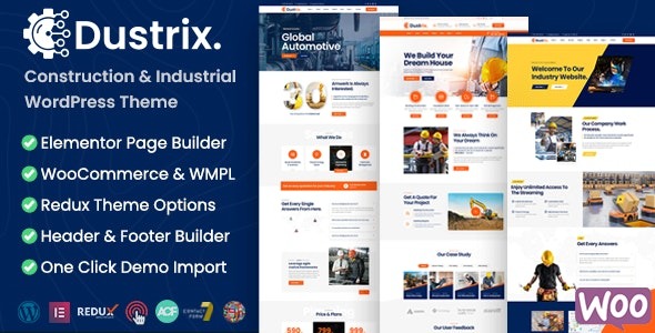 Dustrix v1.5.0 建筑与工业WordPress主题 - 专业施工行业网站模板