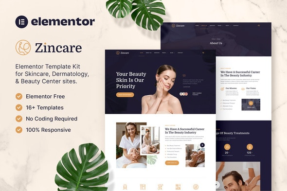 Zincare – Skincare & Dermatology Elementor Template Kit - 美容护肤与皮肤科Elementor模板套件