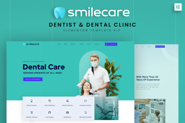 Smilecare – 牙科诊所Elementor模板套件 | 专业牙医网站设计