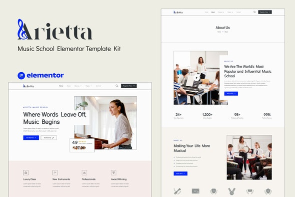 Arietta – Music School Elementor Template Kit | 音乐学校Elementor模板套件