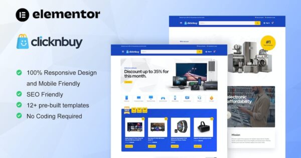 Clicknbuy – Woocommerce Electronic Store Elementor Template Kit - 电子商城WordPress主题模板套件