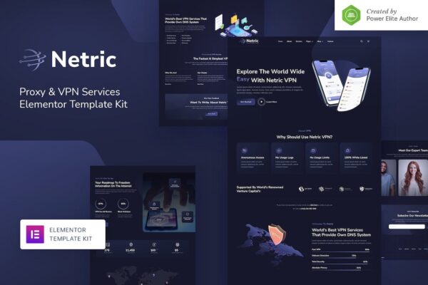 Netric – Proxy & VPN Services Elementor Template Kit - 代理和VPN服务Elementor模板套件