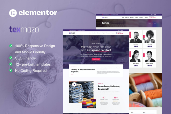Texmazo - 纺织服装行业Elementor模板套件