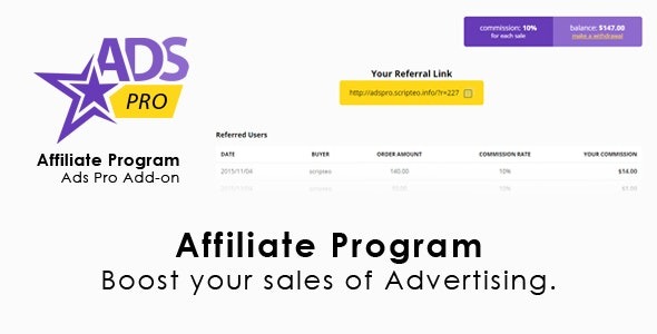 ADS PRO v1.0.4 Affiliate Program - WordPress联盟营销插件