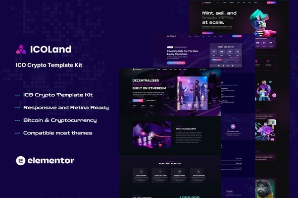 ICOLand – NFT加密货币Elementor模板套件