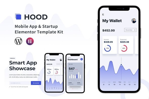 Hood - 移动应用与初创企业Elementor模板套件