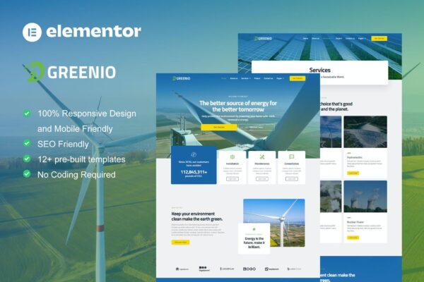 Greenio – 绿色能源与科技公司Elementor模板套件