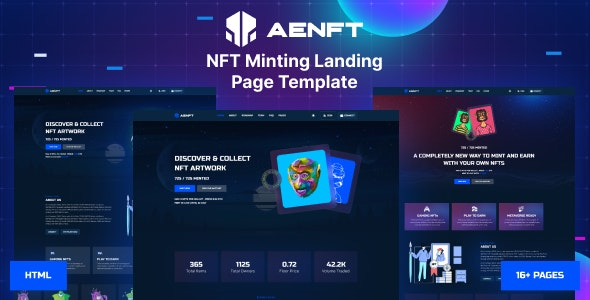 Aenft – NFT铸造或收藏品着陆页HTML模板